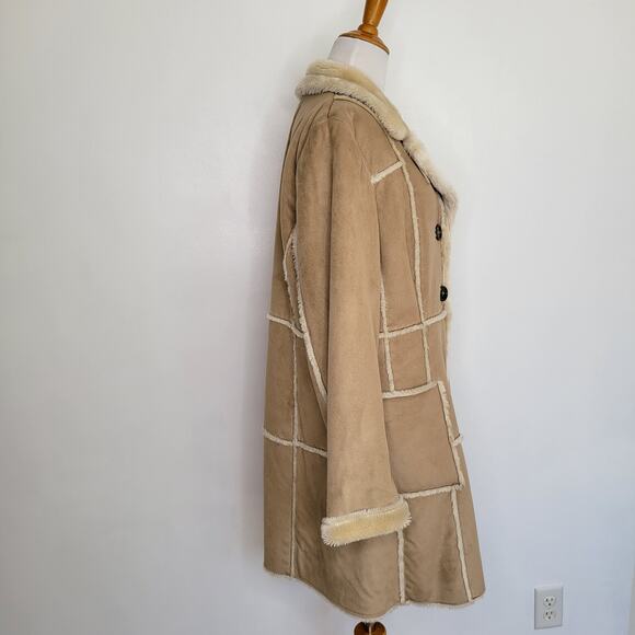 Big Chill Penny Lane Coat Tan Faux Shearling Y2K Patchwork Women Large - Picture 2 of 16